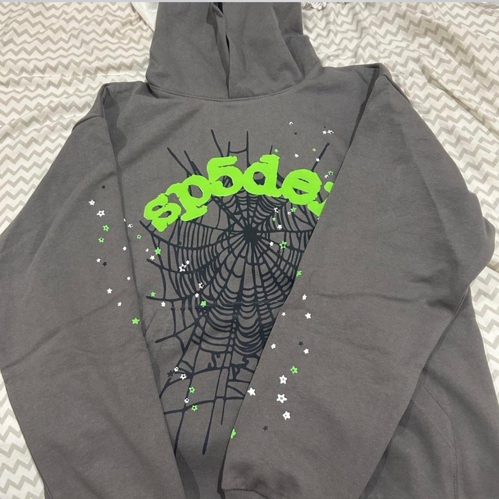 Gray Hoodie with Spider Web Design